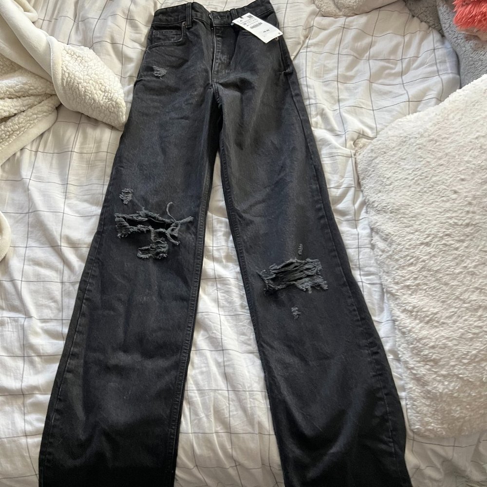 NWT! Zara TRF Ripped Wide Leg Jeans - Black